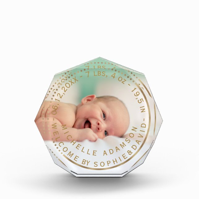 Gold Birth Announcement Keepsake Gemstone Photo (Front)