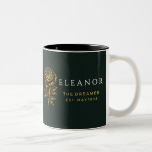 Gold Birth Flower Custom Name Mug - May Peony