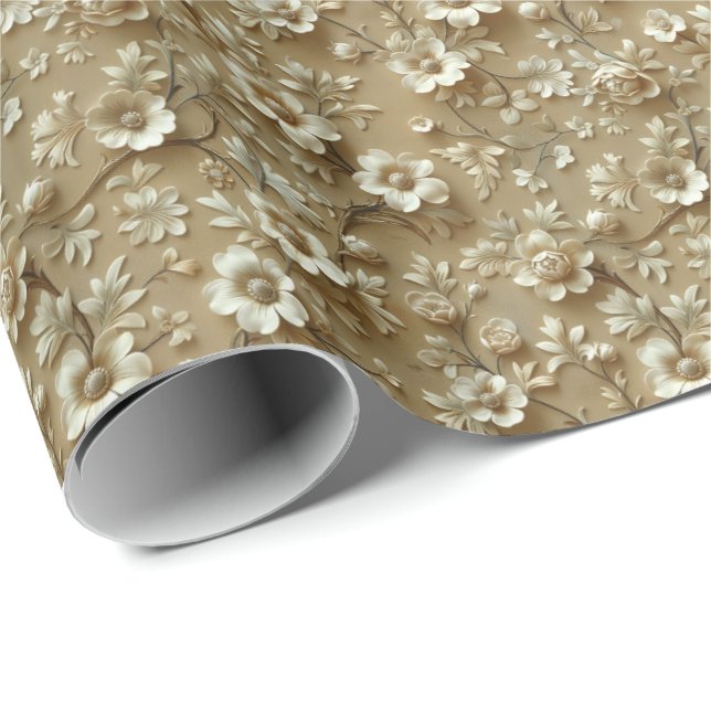 Gold Birthday Anniversary Floral Gift Wrapping Wrapping Paper (Roll Corner)