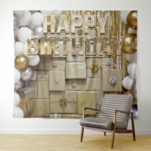 Gold Birthday Balloons Banner Backdrop