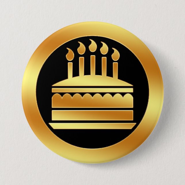 Gold Birthday Cake 7.5 Cm Round Badge (Front)