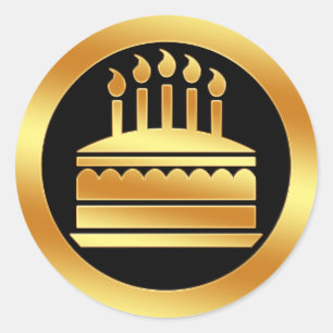Gold Birthday Cake Classic Round Sticker