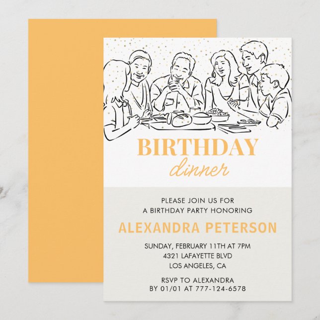 Gold Birthday Dinner 92nd birthday invitation  (Front/Back)