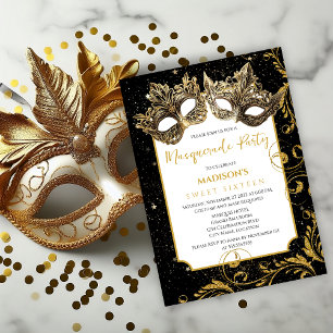 Gold Birthday Masquerade Party Invitation