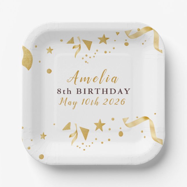 Gold Birthday  Paper Plate (Front)