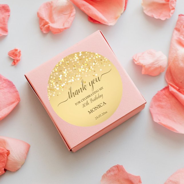 Gold birthday party elegant minimalist thank you classic round sticker (Creator Uploaded)