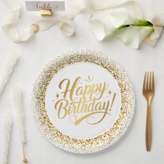Gold Birthday Round Paper Plate 