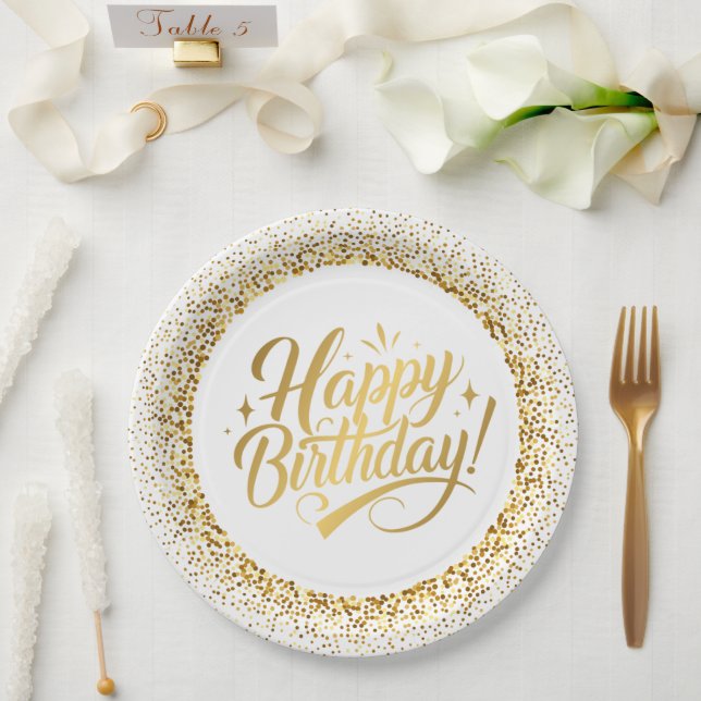 Gold Birthday Round Paper Plate  (Wedding)