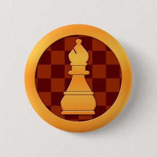 Gold Bishop Chess Piece 6 Cm Round Badge