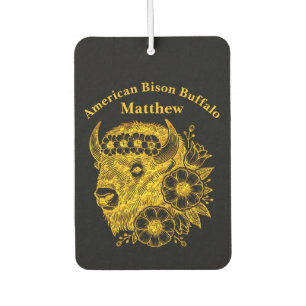 Gold Bison Adorned With Flowers and Foliage Car Air Freshener