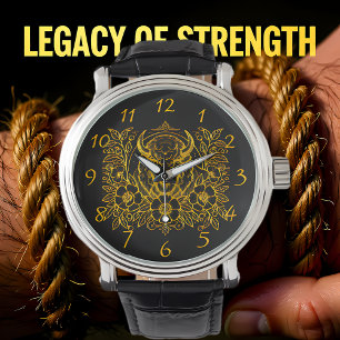 Gold Bison Among Flowers Watch