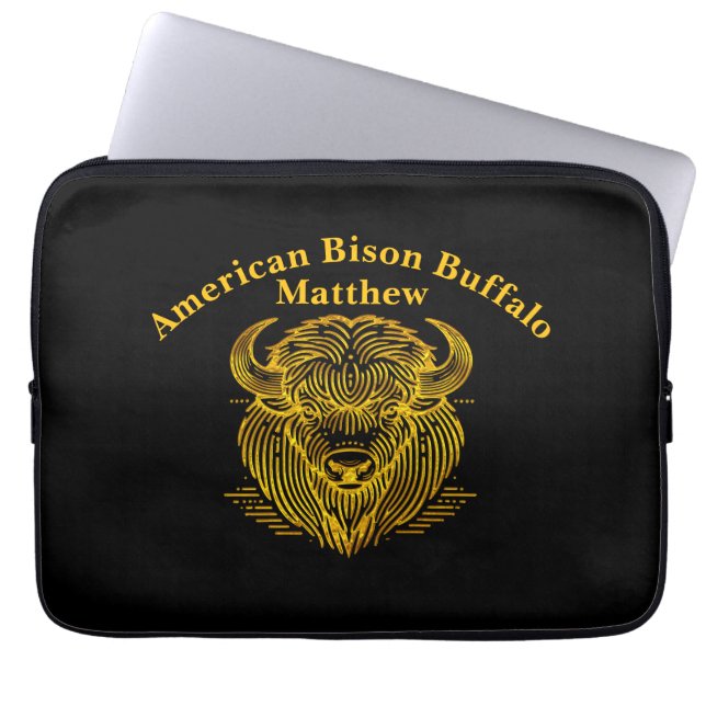 Gold Bison Buffalo Artwork With Intricate Design Laptop Sleeve (Front)
