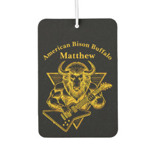 Gold Bison Buffalo Rocking out on Guitar Car Air Freshener