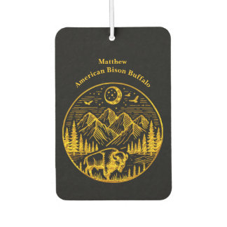 Gold Bison Roaming Under a Moonlit Mountain Sky Car Air Freshener