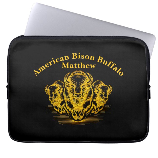 Gold Bison Stampede in a Wild Prairie Setting Laptop Sleeve (Front)