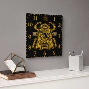 Gold Bison Warrior Design in Samurai Armour  Square Wall Clock
