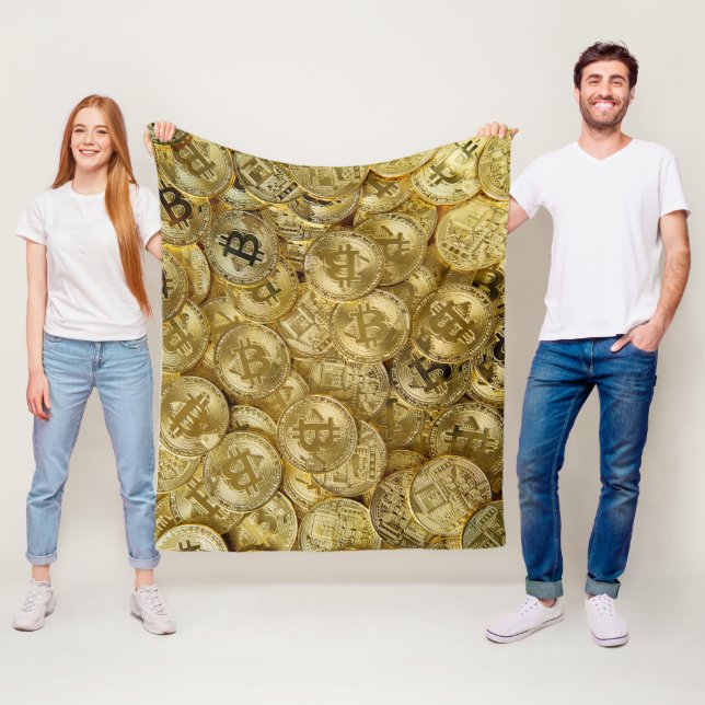 Gold Bitcoin BTC Cryptocurrency Coin Pattern Fleece Blanket (In Situ)