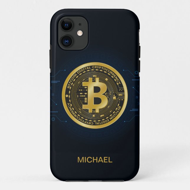 Gold Bitcoin Cryptocurrency Personalised Name Case-Mate iPhone Case (Back)