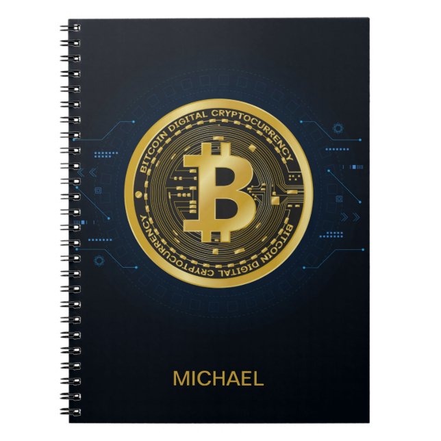 Gold Bitcoin Cryptocurrency Personalised Name Notebook (Front)