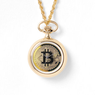 gold bitcoin watch necklace
