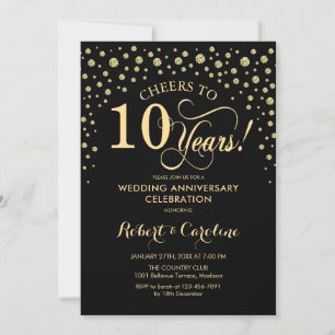 Gold Black 10th Anniversary Celebration Invitation