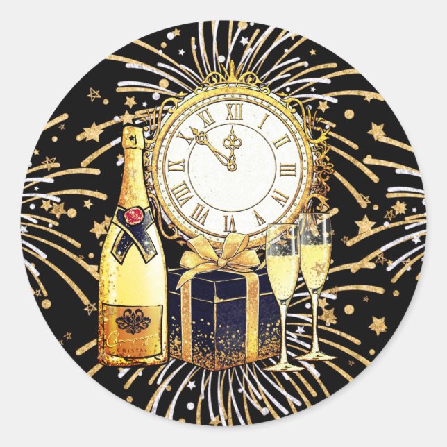 Gold Black 2023 New Year's Party Classic Round Sticker (Front)