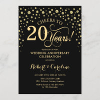 Gold Black 20th Anniversary Celebration Invitation