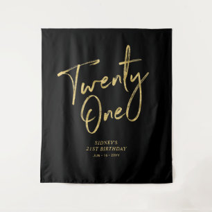 Gold & Black 21st Birthday Party Backdrop Tapestry