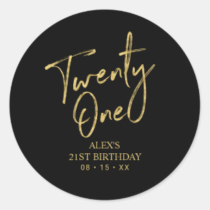 Gold & Black 21st Birthday Party Favour Thank you  Classic Round Sticker