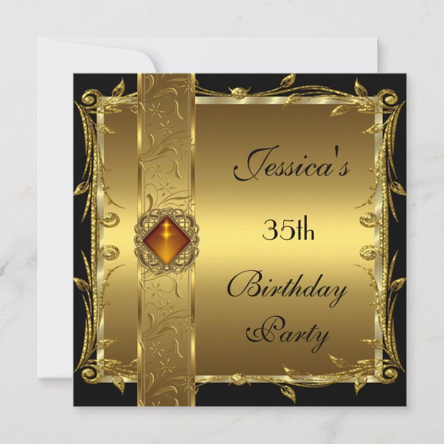 Gold Black 35th Birthday Floral Elegant Classy Invitation (Front)