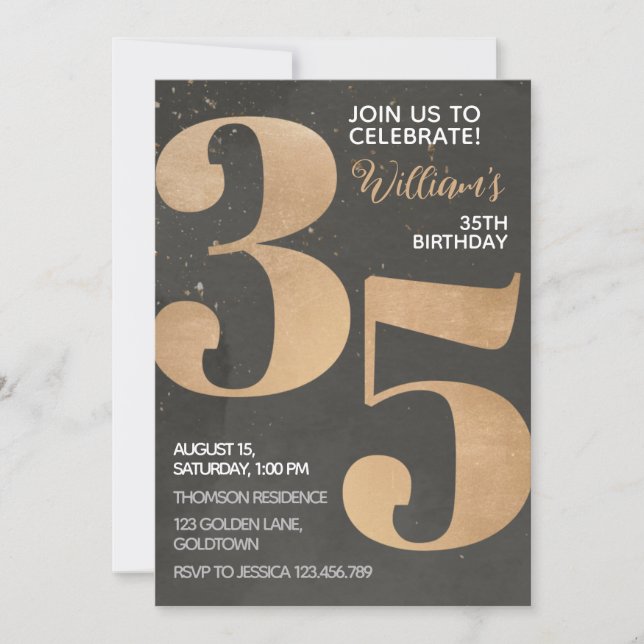 Gold Black 35th Birthday Invitation (Front)