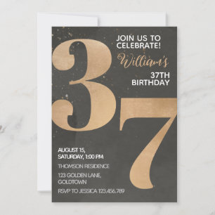 Gold Black 37th Birthday Invitation