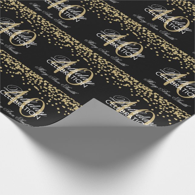 Gold Black 40th Birthday Glitter Confetti Wrapping Paper (Corner)