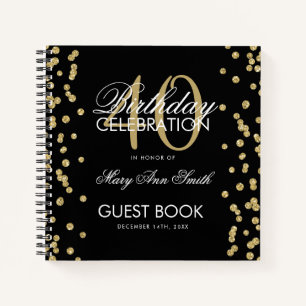 Gold Black 40th Birthday Guestbook Confetti Notebook