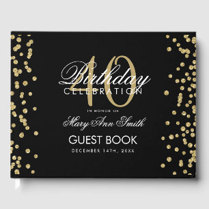 Gold Black 40th Birthday Party Confetti Guest Book