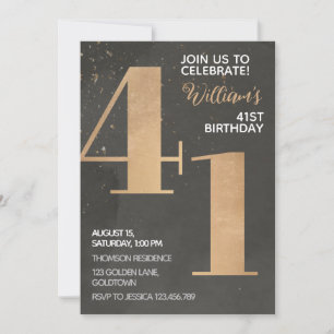 Gold Black 41st Birthday Invitation