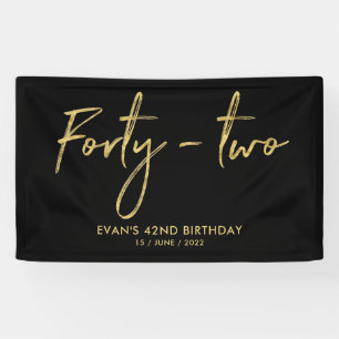 Gold & Black 42th Birthday Party Welcome Banner