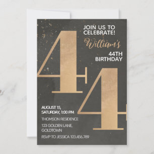 Gold Black 44th Birthday Invitation