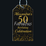 Gold Black 50 Birthday Thank You Sparkle Gift Tags<br><div class="desc">Elegant thank you gift tags in black background,  gold text ,  gold sparkles. Make it your own by personalising it with your name. Design © by Nayda Liz Rivera</div>