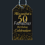 Gold Black 50 Birthday Thank You Sparkle Gift Tags<br><div class="desc">Elegant thank you gift tags in black background,  gold text ,  gold sparkles. Make it your own by personalising it with your name. Design © by Nayda Liz Rivera</div>