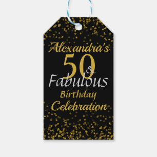 Gold Black 50 Birthday Thank You Sparkle Gift Tags