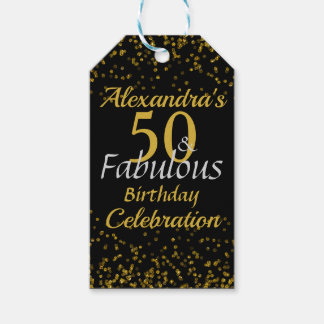 Gold Black 50 Birthday Thank You Sparkle Gift Tags