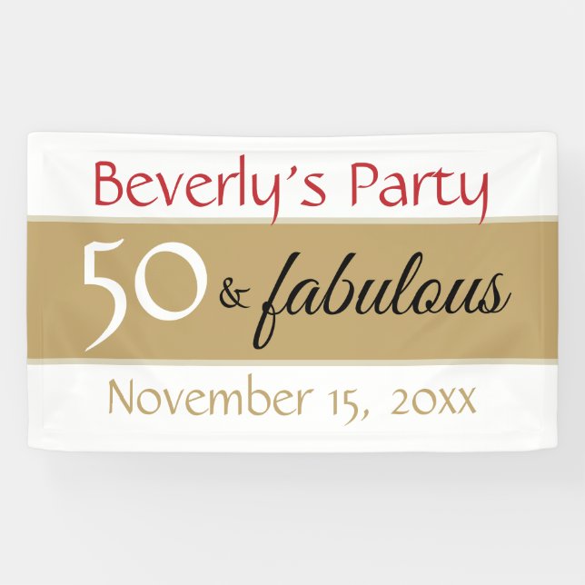 Gold Black 50 & Fabulous Typography 50th Birthday Banner (Horizontal)