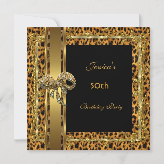 Gold Black 50th Birthday Animal Wild Elegant 5 Invitation (Front)