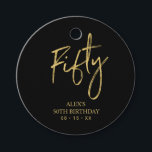 Gold & Black 50th Birthday Party Favour Thank you  Favour Tags<br><div class="desc">This simple custom thank you tag will add stylish detail to your special day. This design features modern gold script lettering "Fifty" with custom text. Matching 50th birthday invitations and party supplies are available in my shop BaraBomDesign.</div>