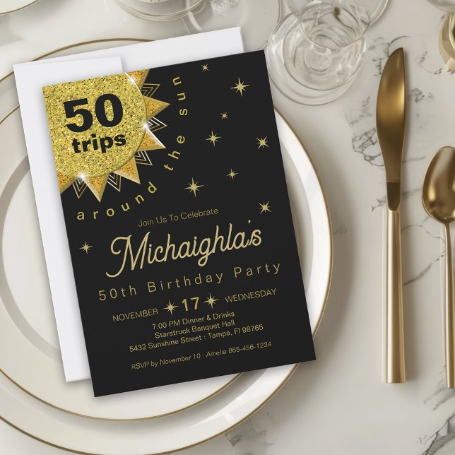 Gold Black 50th Birthday Party Invitation (Creator Uploaded)