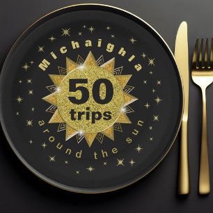 Gold Black 50th Birthday Party Paper Plate