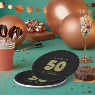 Gold & Black 50th Birthday Party Paper Plate
