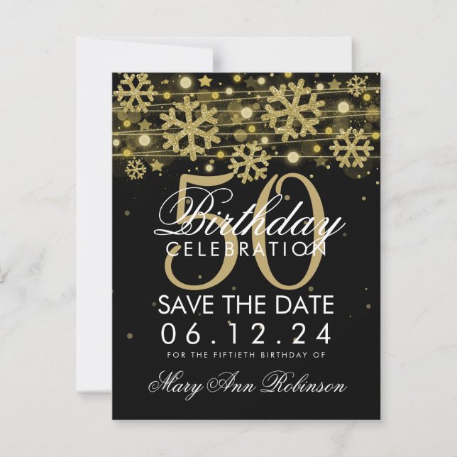 Gold Black 50th Birthday Save Date Winter Save The Date (Front)