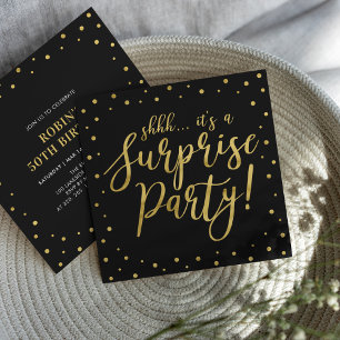 Gold & Black   50th Surprise Birthday Party Invitation